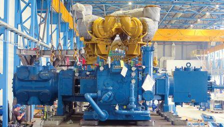 Ariel KBU/6 opposed reciprocating compressor with the drive from Caterpillar G3616LE engine